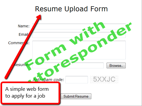 Autoresponder form for a job application