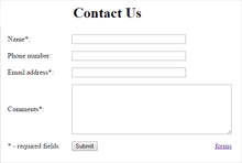 HTML code for Contact Us form