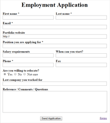 code sample form application html code HTML for Employment Application form